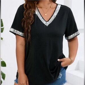 NWT Plus Size Sequin V Neck Blouse, size XL